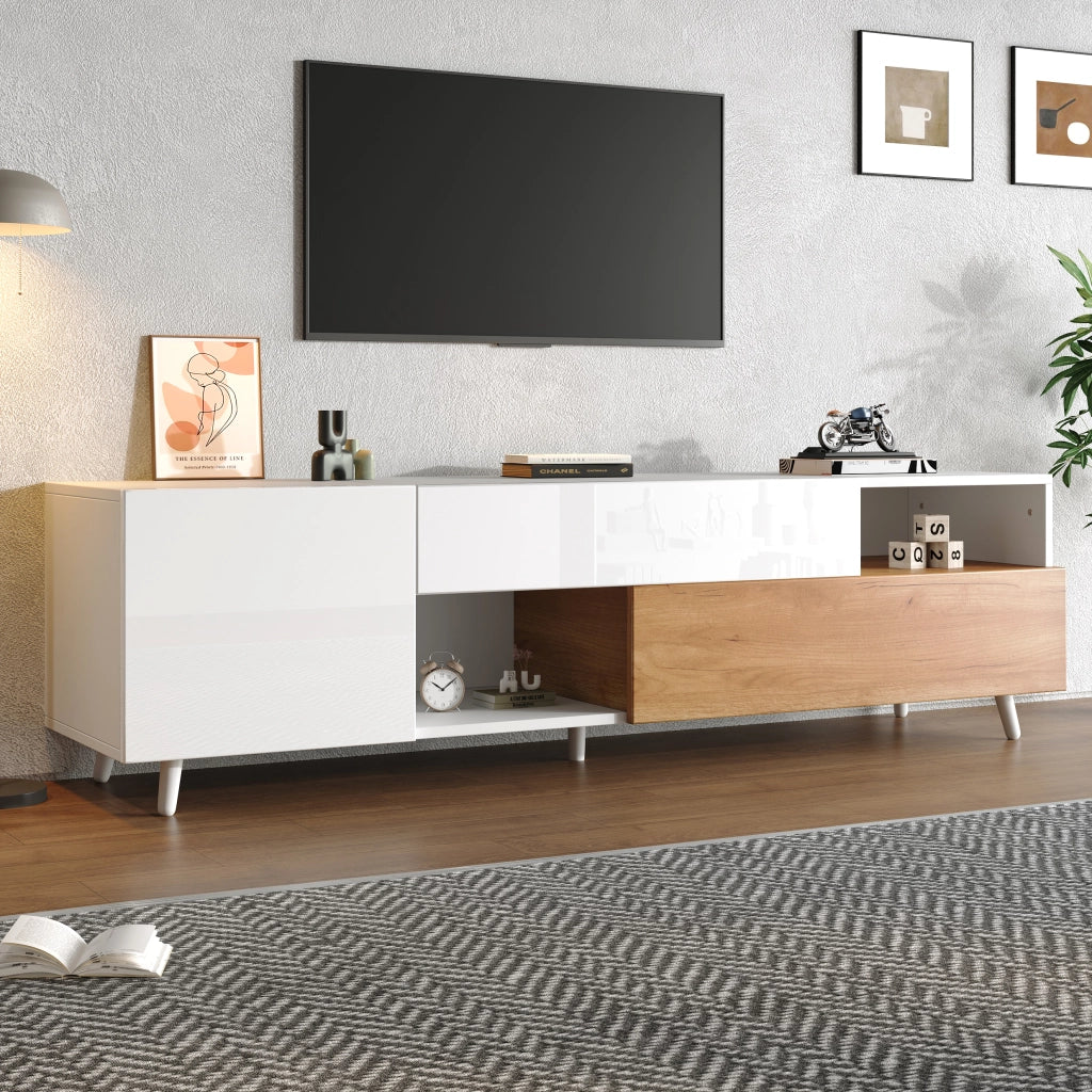 Mobile TV Lowboard ¨C MINIMAL ¨C Bianco Lucido, 1 Cassetto, 7 Ripiani, 180x38x50 cm