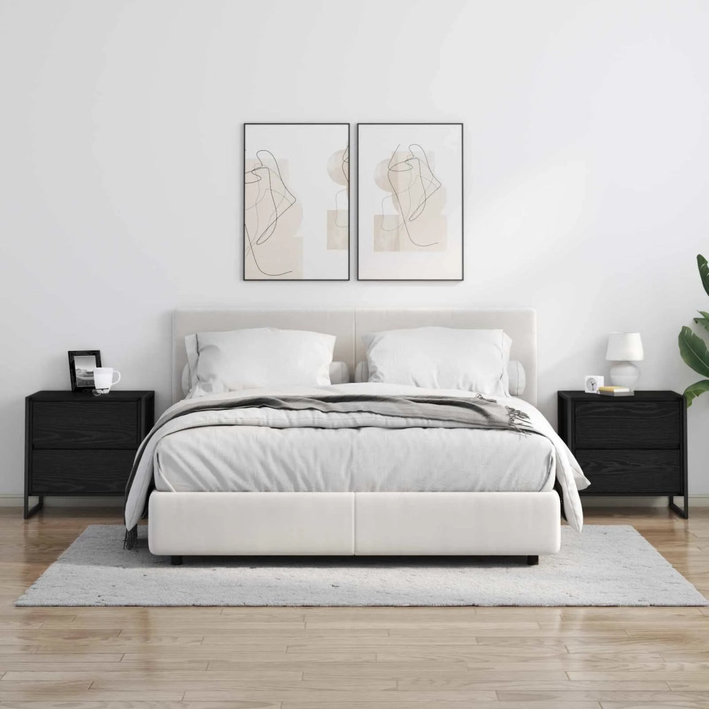 Comodino | Armadio da Notte | Mobiletto da notte Rovere Nero 50 x 39.5 x 50 cm Legno multistrato