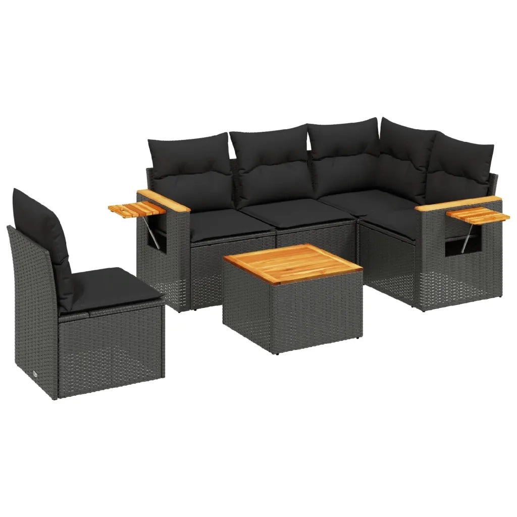 Set Divano da Giardino 6 pz con Cuscini Nero in Polyrattan 3226818
