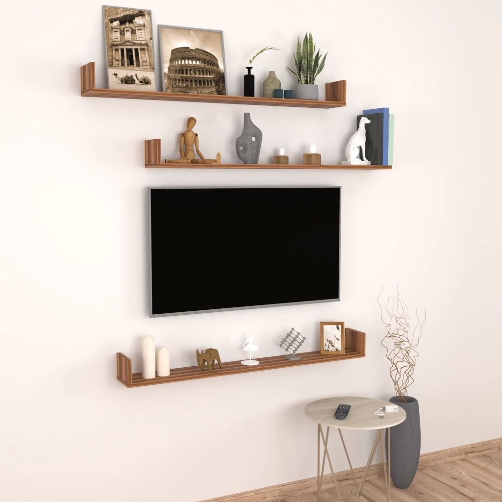 Set 'Höganäs' 3 Mensole da Muro - Consolli Pensili con Piano d'Appoggio a Forma di U - Largo 120 cm - Effetto Noce [en.casa]
