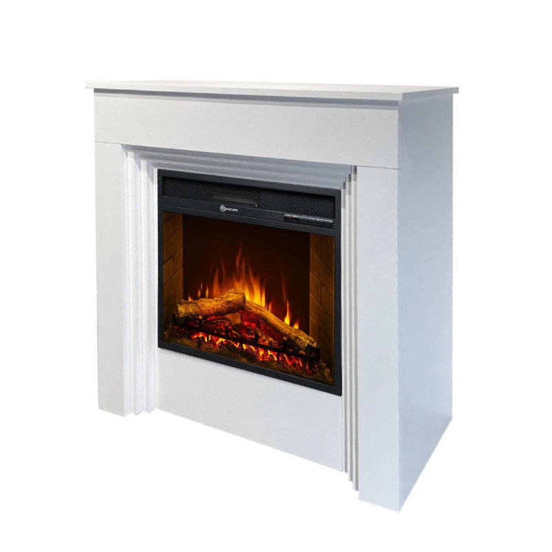 Camino elettrico caminetto da terra BELLINI in legno Bianco Made in Italy L96 x P35 x H96