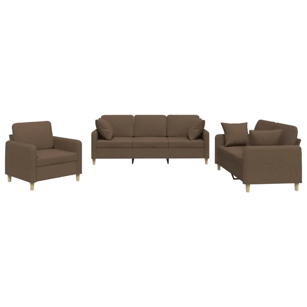 Set di Divani 3 pz con Cuscini Marrone in Tessuto 3202073