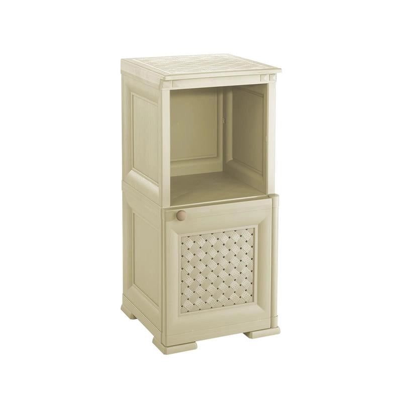 COMÒ COMODINO 2 MODULI ANGORA 40X43X85,5 CM CON ANTA TRAFORATA E VANO A GIORNO – MOBILE CONTENITORE COMPATTO PER CAMERA DA LETTO