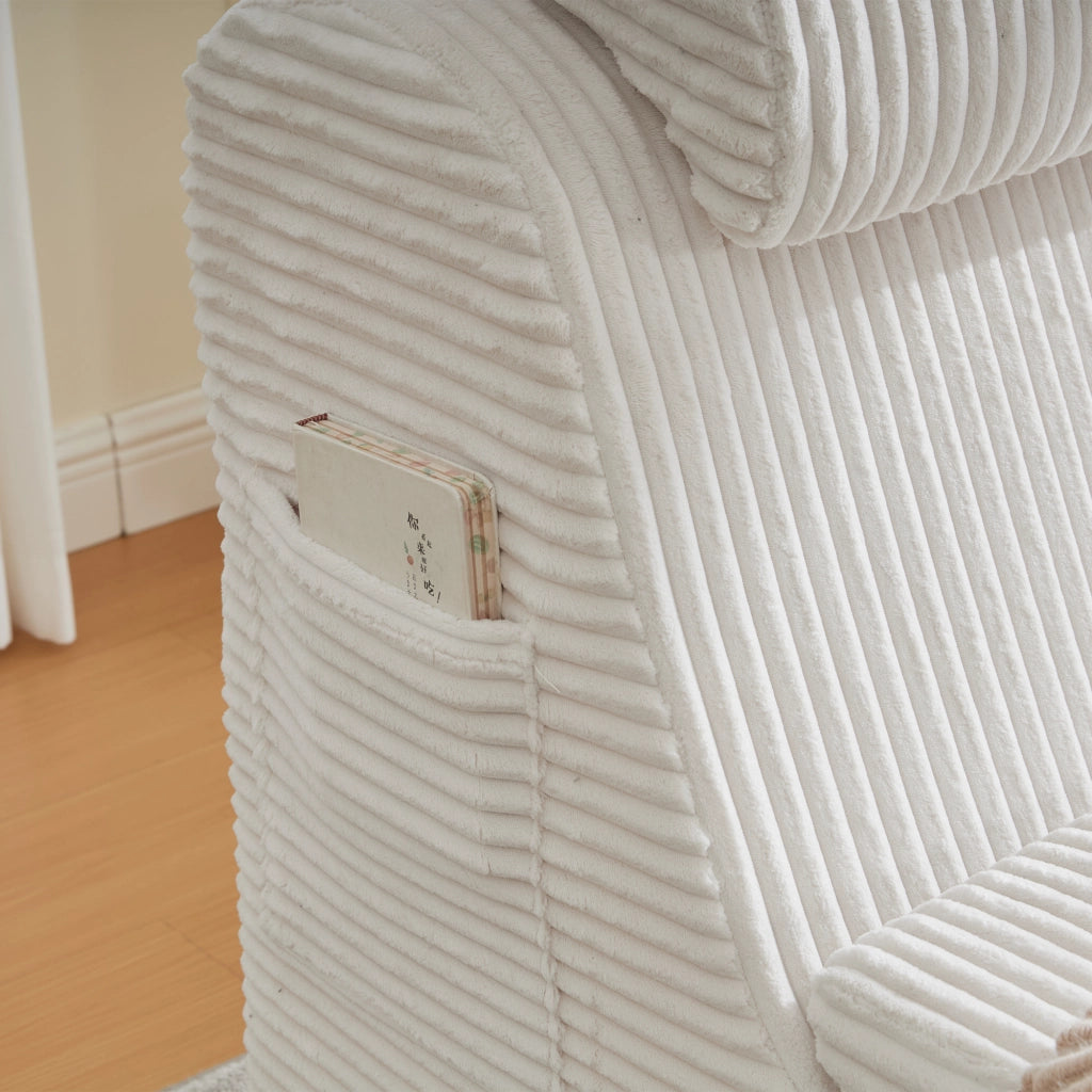 Poltrona con tasca laterale e cuscino seduta, Design ergonomico e compressione rapida, in Velluto a coste, Beige