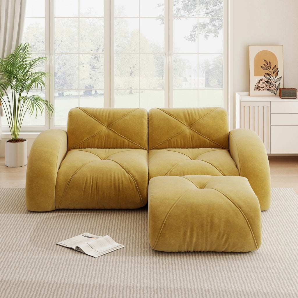 Divano modulare senza telaio in chenille giallo