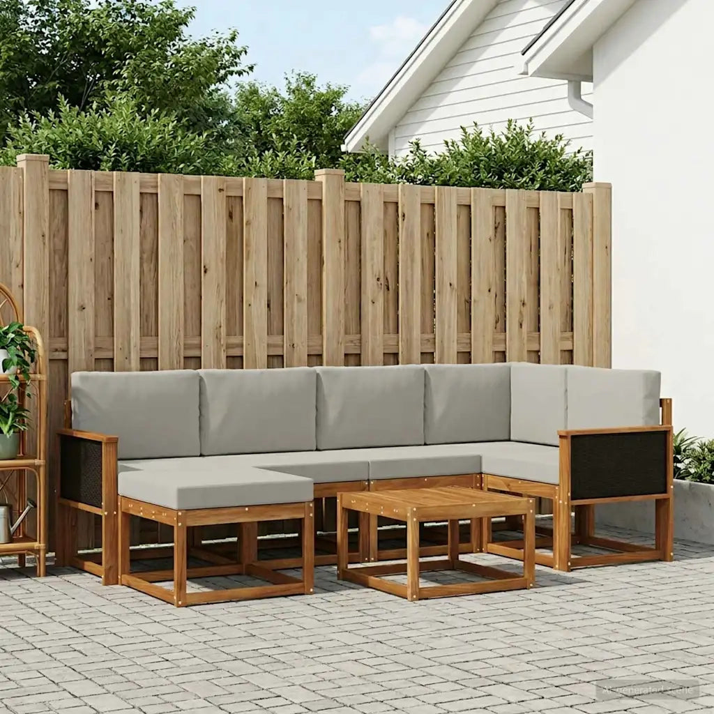 Set di divani da esterno 7 pcs Naturale e Grigio Chiaro 3385362