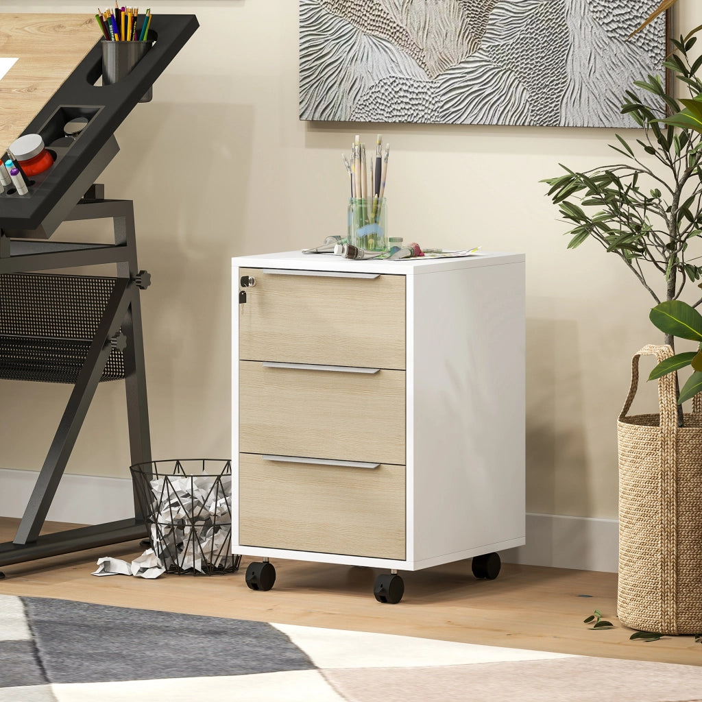 Cassettiera per Ufficio con 3 Cassetti e Serratura ¨C zephmum ¨C Rovere 40x40x63.5 cm