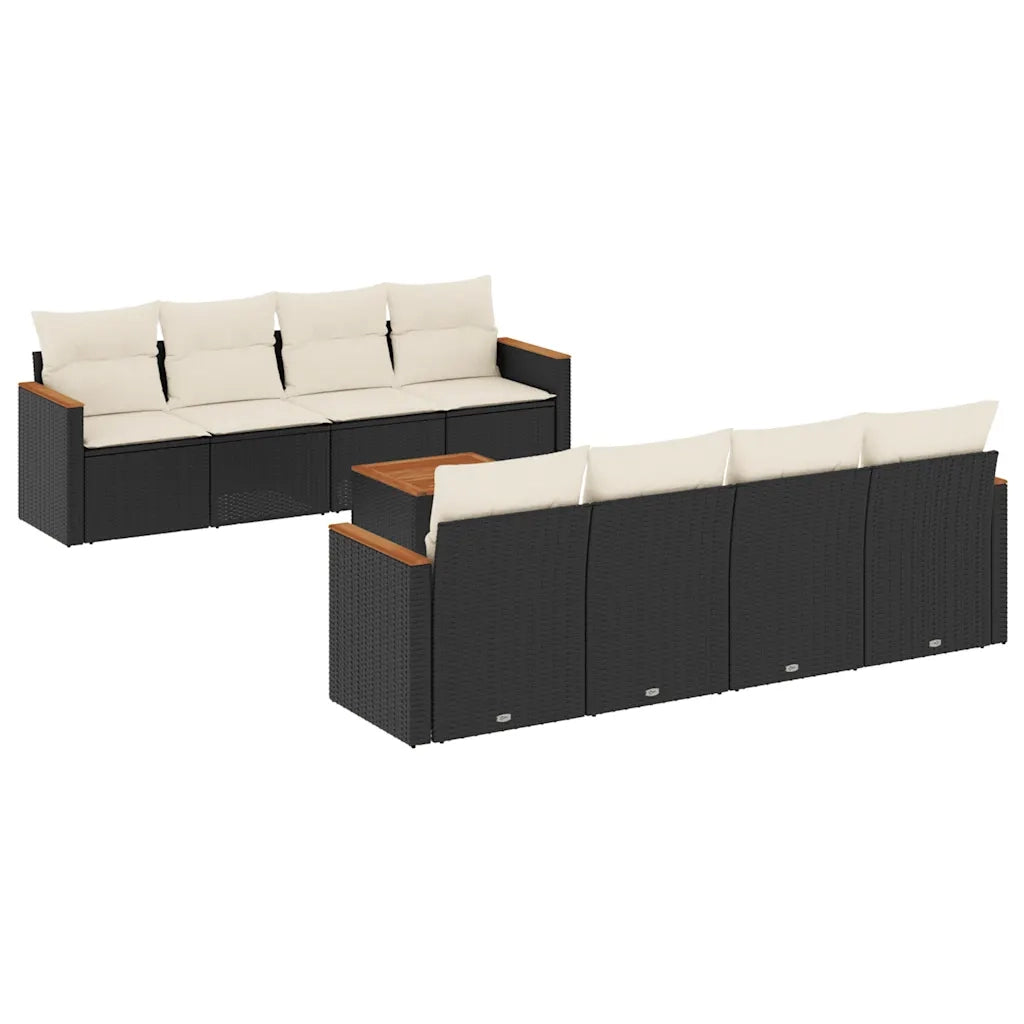 Set Divani da Giardino 9 pz con Cuscini Nero in Polyrattan 3258220
