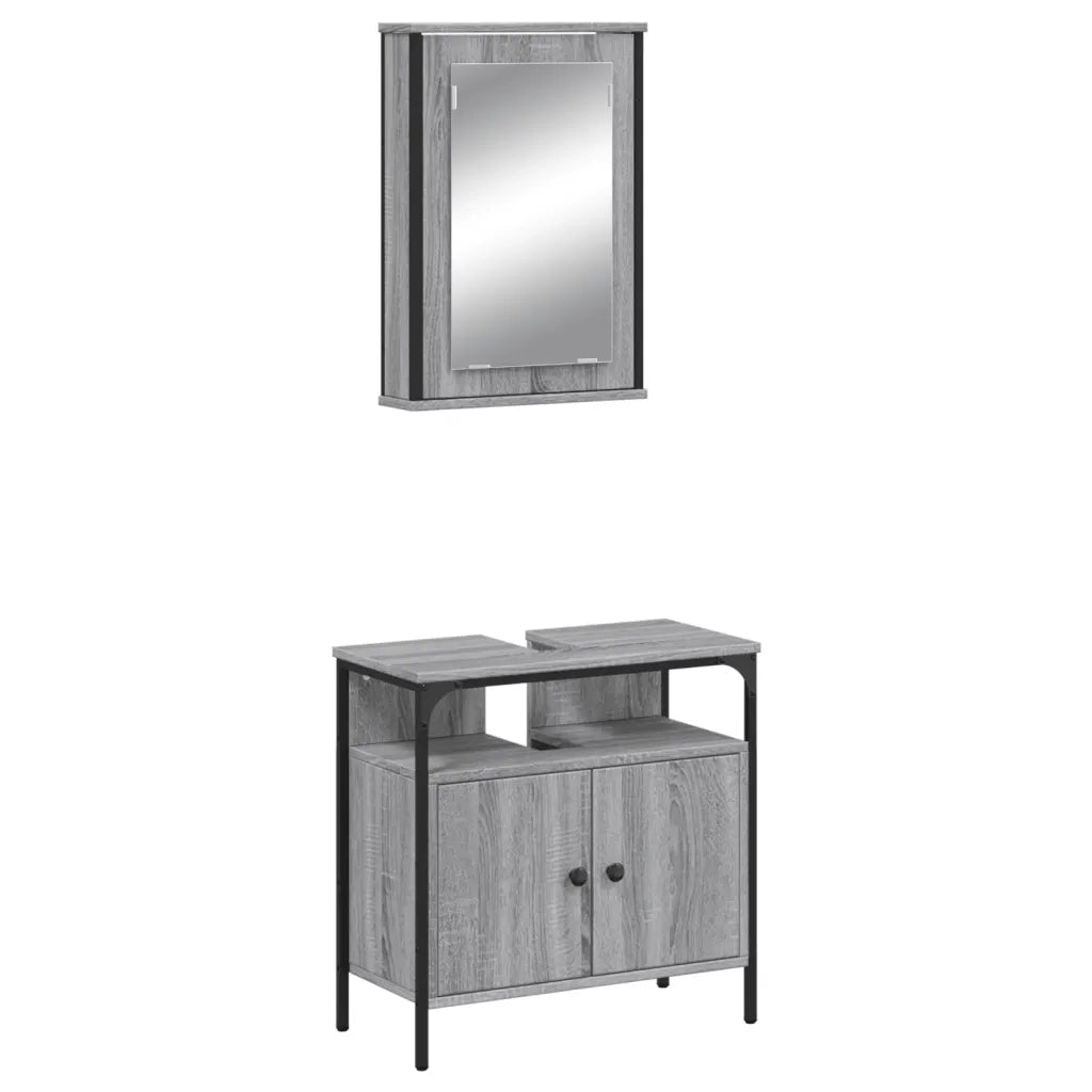 Set Mobili da Bagno | Armadio da bagno 2 pz Grigio Sonoma in Legno Multistrato