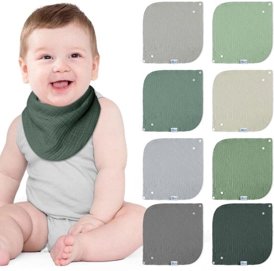Babyscarpe in Tessuto Mousseline, Fazzoletti Assorbenti a Tre Angoli con Cerniera Regolabile, Calze per Bambini con Cuffie in Pizzo, Unisex, 8 Pezzi (Lago)