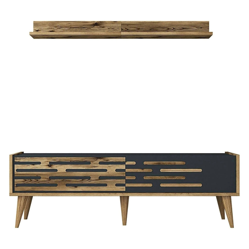 Mobile porta TV Arsiero, Credenza da soggiorno, Armadio basso per TV, Base parete attrezzata, 140x45h35 cm, Noce e Antracite