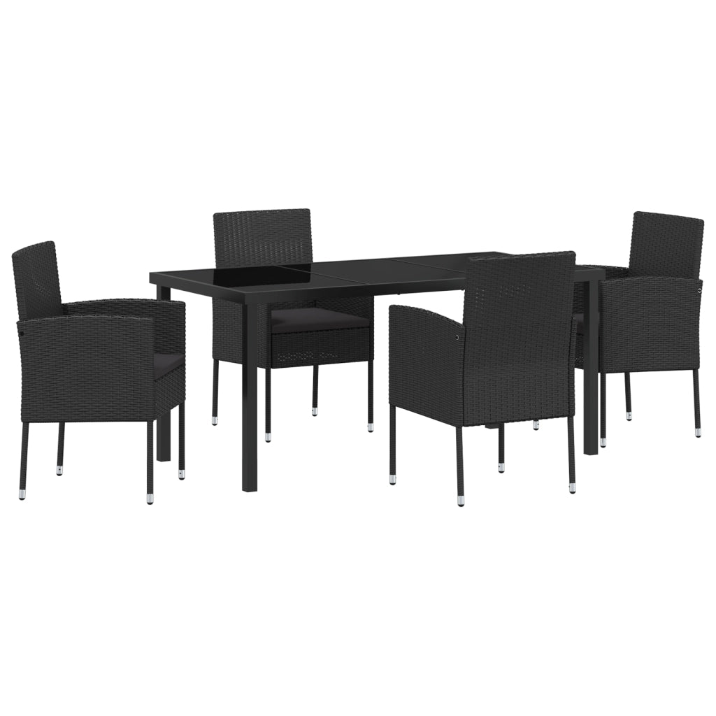 Set da Pranzo da Giardino 5 Pz con Cuscini Nero Polyrattan