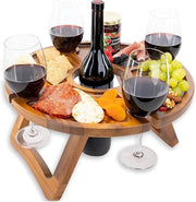 Tavolo da picnic pieghevole - tavolo da esterno trasportabile per 4 bicchieri da vino e 1 bottiglia - tavolo da vino in legno per giardino e campeggio - H x D: 20