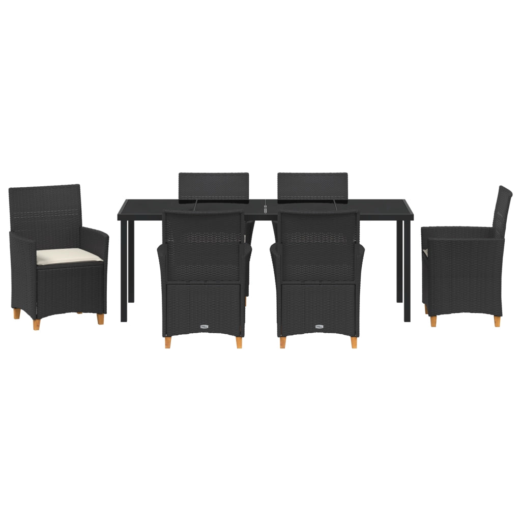 Set da Pranzo da Giardino di 7 Pezzi con Cuscini - Rattan Polimerico Nero