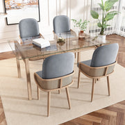 SEDIA da pranzo in velluto grigio con design rattan, gambe in metallo, Set da 4 pezzi