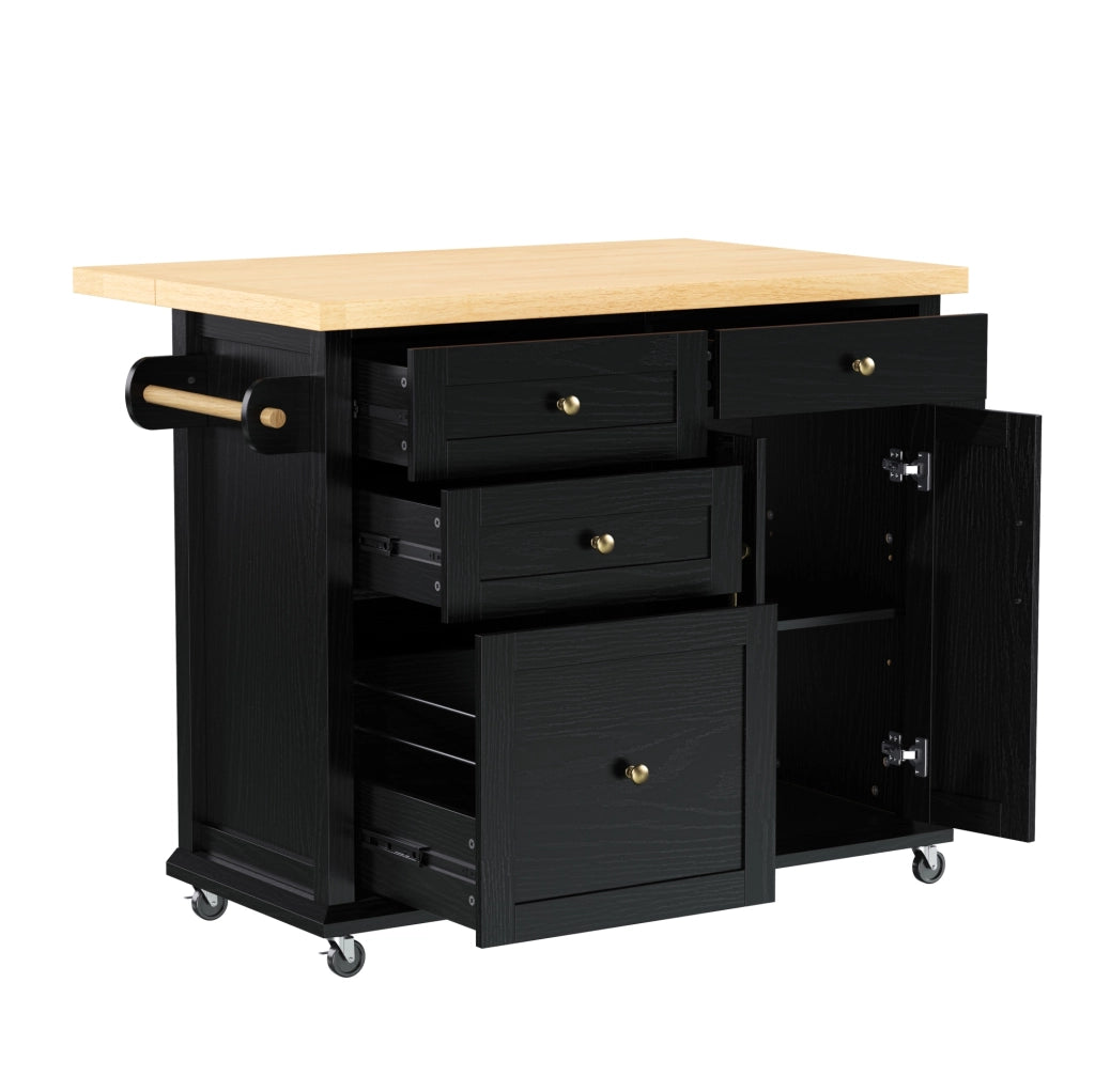 Isola da cucina 107x45-70x90.5 cm con piano estraibile in MDF nero e naturale