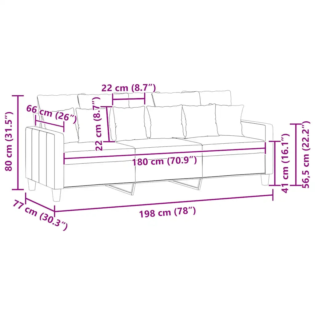 Divano a 3 Posti Marrone 180 cm in Tessuto 359278