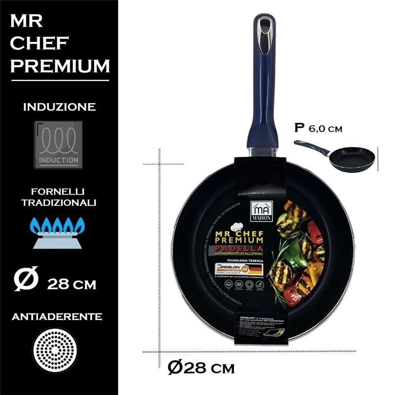 MA MAISON MR CHEF PREMIUM PADELLA CM.28 ANTIADERENTE IN ALLUMINIO CUCINA TRADIZIONALE E INDUZIONE