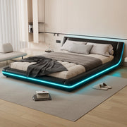Letto con LED ¨C Minimal ¨C Nero similpelle 140x200cm