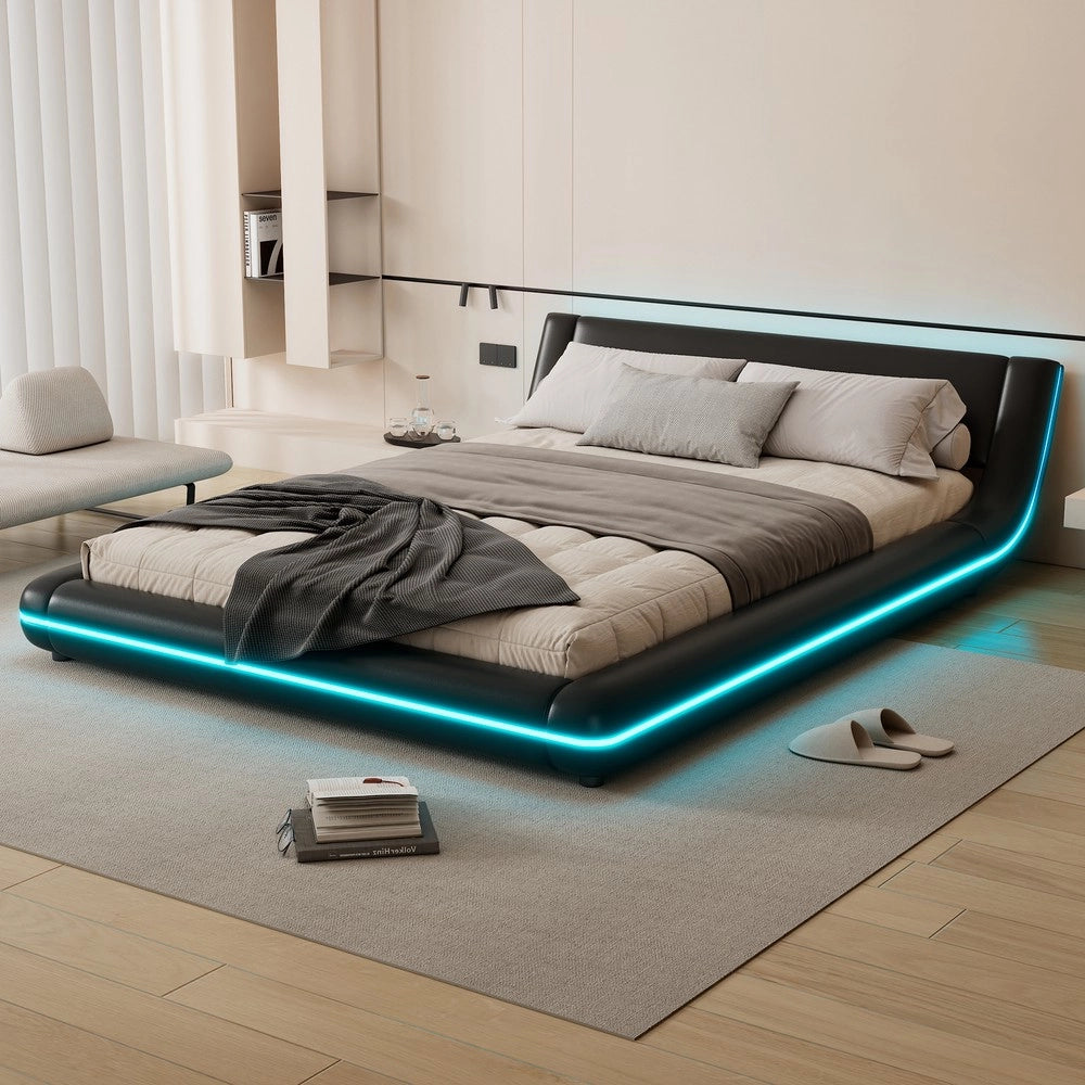 Letto con LED ¨C Minimal ¨C Nero similpelle 140x200cm