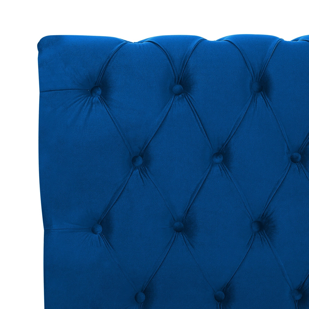 Letto ad acqua in velluto blu marino 180 x 200 cm con testiera trapuntata glamour