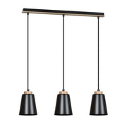Lampada a sospensione BOLERO 3 in acciaio nero opaco e legno