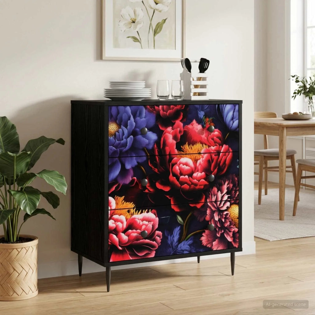 Cassettiera KIEL Stampa di peonia scura 66 x 36,5 x 76 cm 8007383