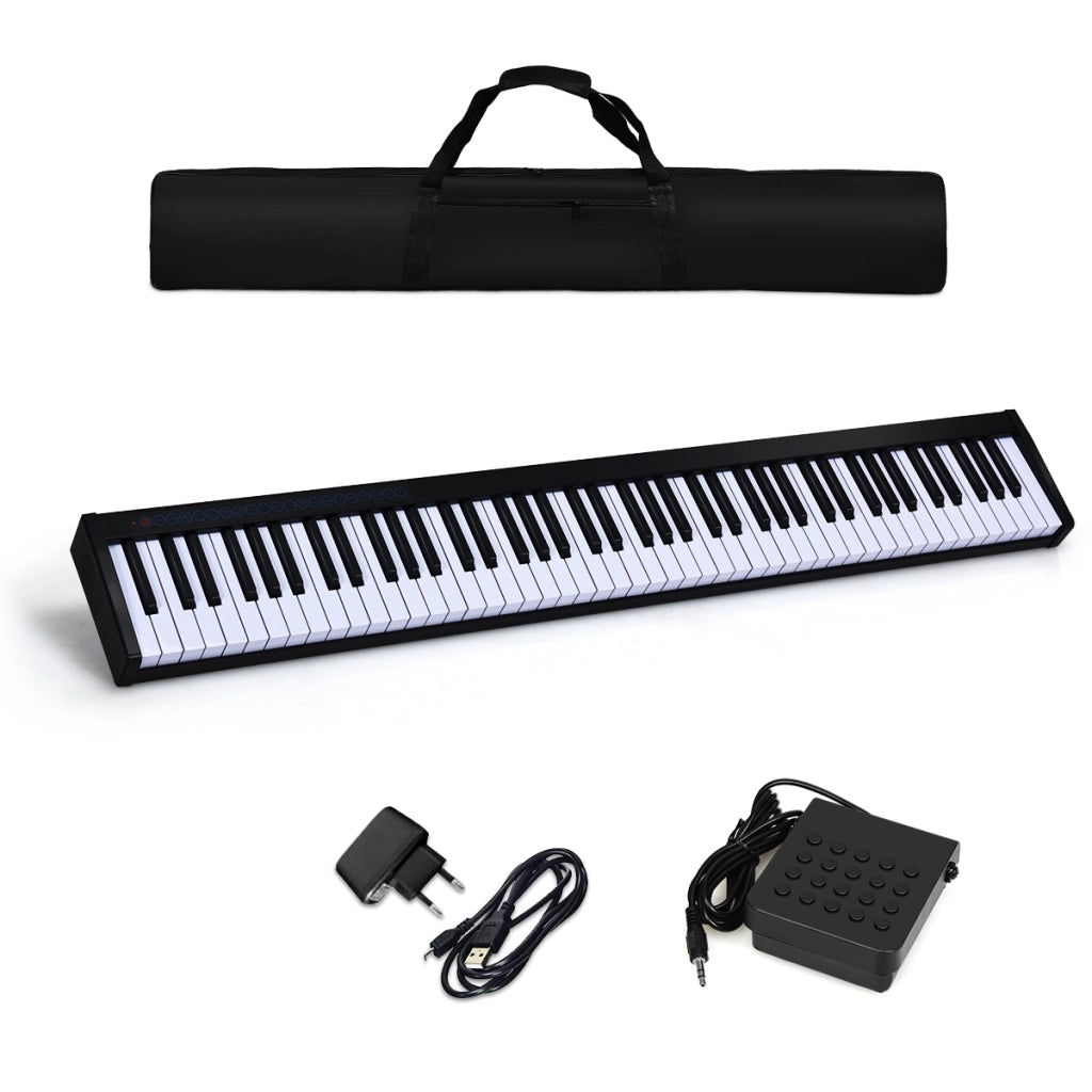 Pianoforte digitale a 88 tasti portatile per bambini con borsa, Tastiera elettronica con 128 toni Nero