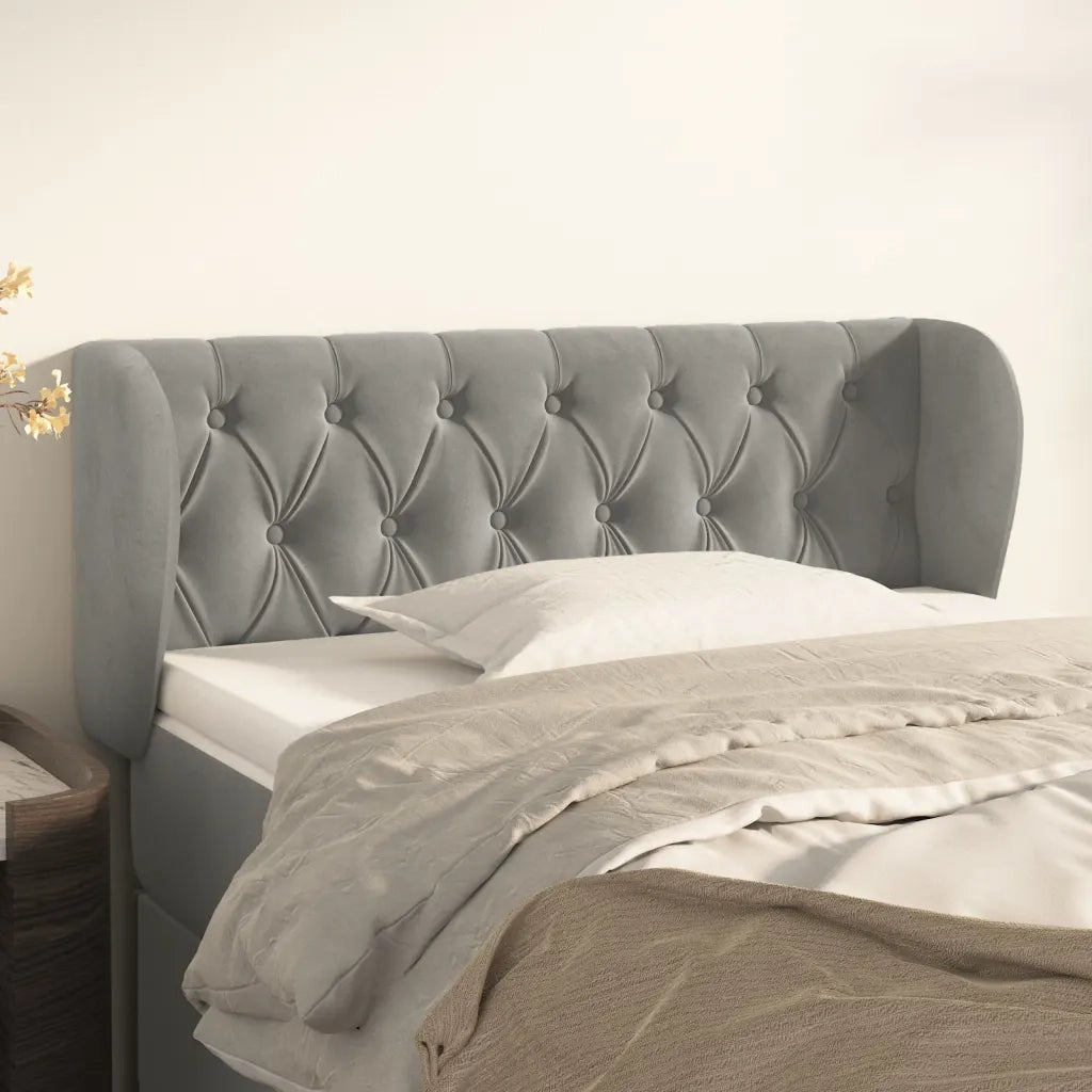 Testiera | Testata ad Orecchio Grigio Chiaro 93x23x78/88 cm in Velluto