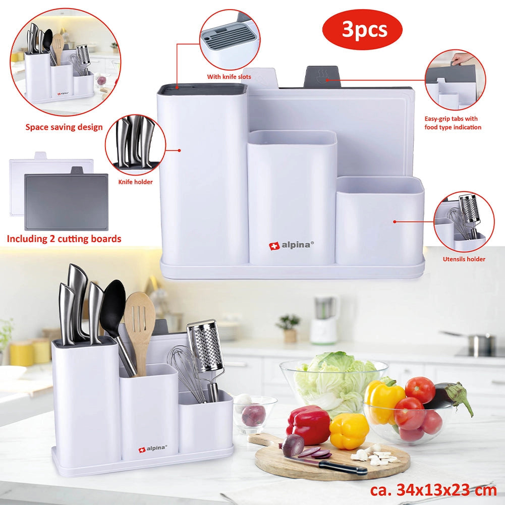 Portamensoli da Cucina 34x13x23 cm per Coltelli Posate con 2 Taglieri Alpina