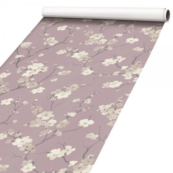 FIORI SU FONDO LILLA - Pellicola stampata adesiva in PVC finitura opaca Misura: 100x200 cm