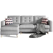 Divano ad angolo convertibile HASGARD 3 posti grigio 248x162 cm - con contenitore e piedi in legno