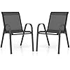 Set di 2/4 Sedie da Giardino, Poltrone in Tessuto Textilene per Esterno, Sedie Impilabili con Gambe in Metallo, Portata 150 kg, 56 x 70 x 84 cm (Nero,2)
