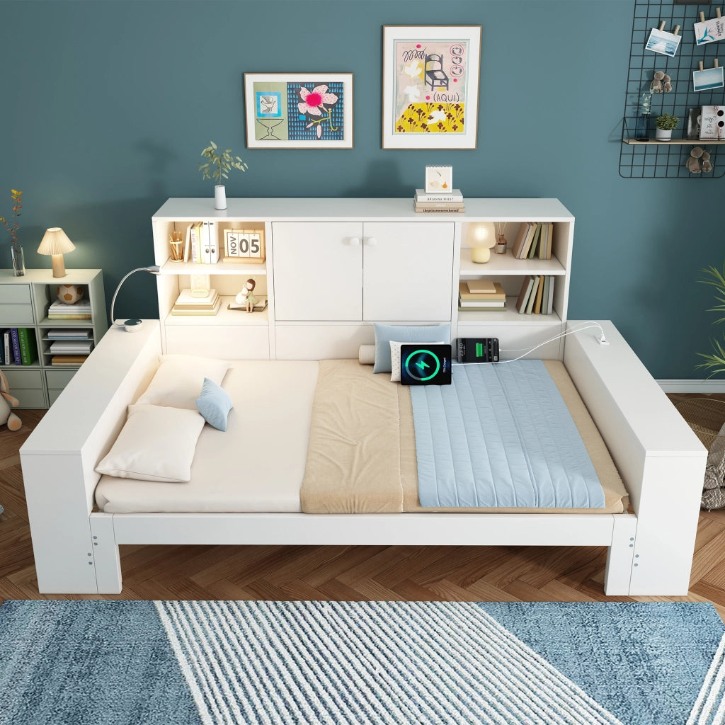 Letto riportabile 90x200 cm bianco con letto retrattile porte doppie e USB/USB-C letto in legno riservato sia per matrimoniali che per giovani (senza materasso)