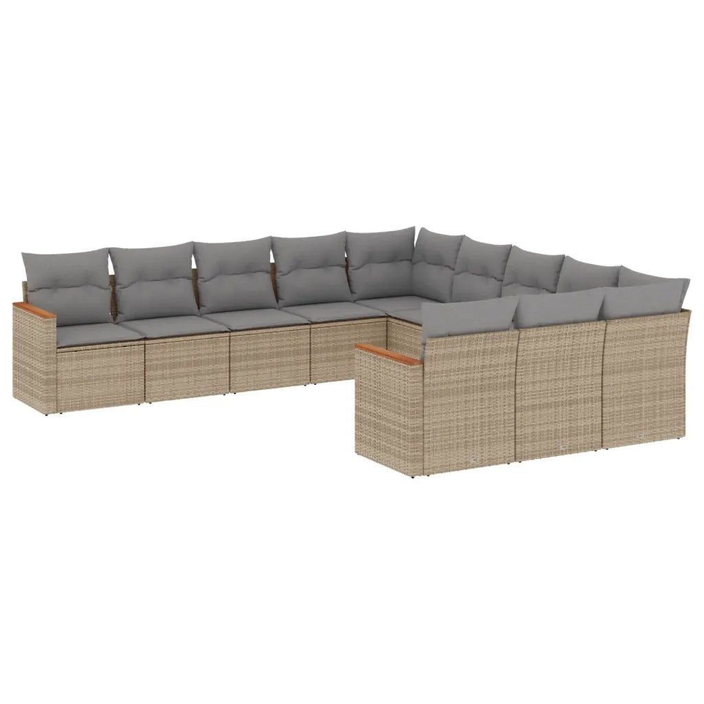 Set Divano da Giardino 11 pz con Cuscini Beige Misto Polyrattan