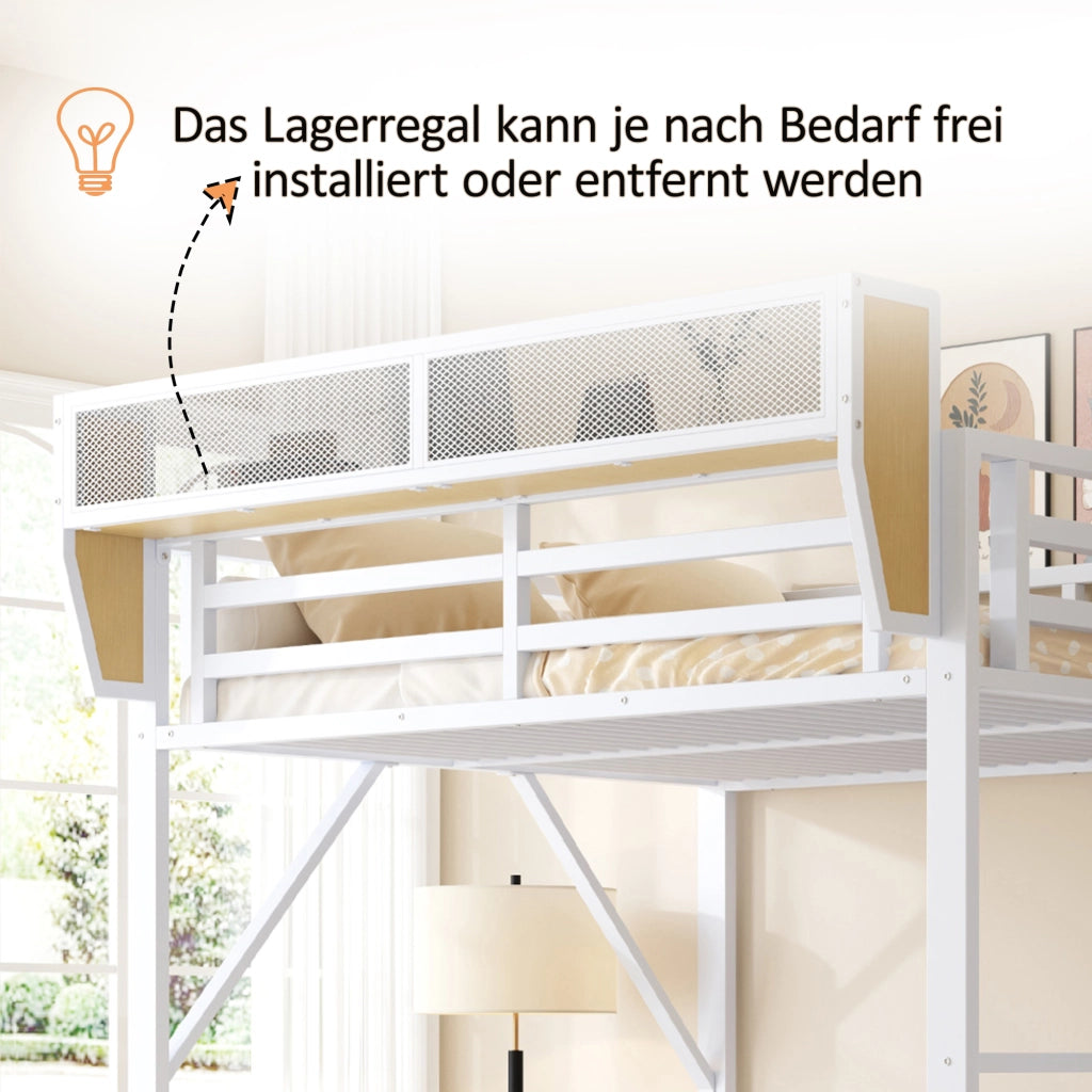 Letto a soppalco 140 x 200 cm; doppio con scala di sicurezza e ripiano rimovibile; senza materasso