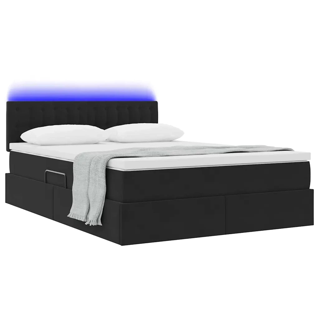 Letto con contenitore LED e materasso Nero 140 x 190 cm Velluto