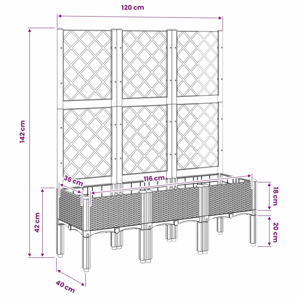 Fioriera da Giardino con Traliccio Nera 120x40x142 cm in PP 367928