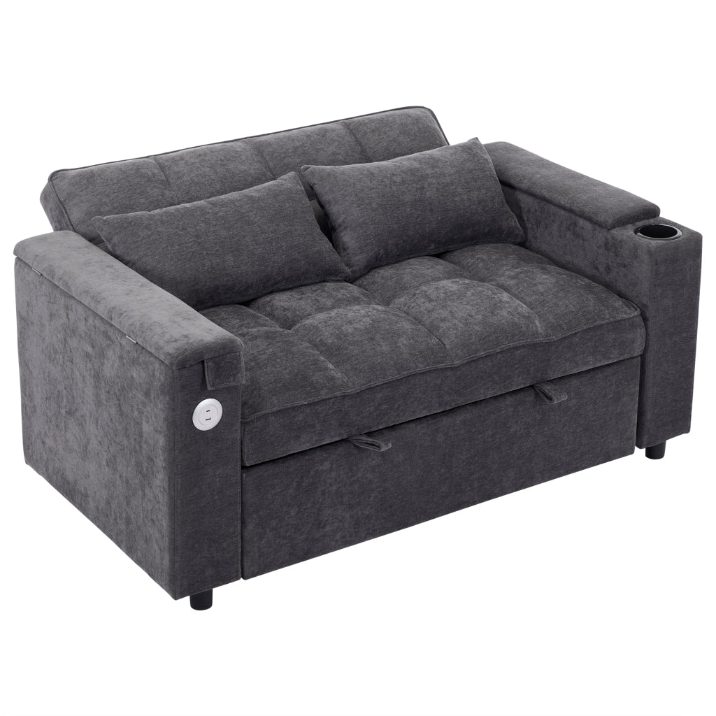Divano Letto 3 in 1 con Tavolo e Portabicchieri ¨C MINIMAL ¨C Grigio, 2 Posti, 140x74x82