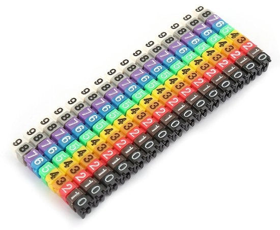 Etichettatore per cavi - 150 pezzi - plastica - numero 0-9 - per cavi colorati - adatto per cavi 1,5 mm²