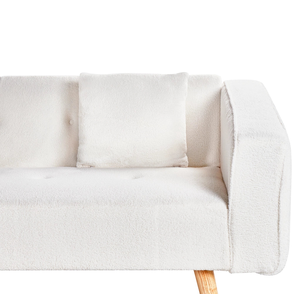 Divano letto ad angolo lato destro con bottoni in bouclè bianco sporco a 4 posti stile elegante