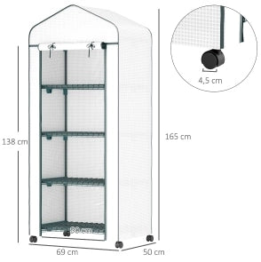 Serra da balcone in acciaio con telo resistente e 4 ripiani, 69 x 50 x 165 cm, ideale per pomodori e piante