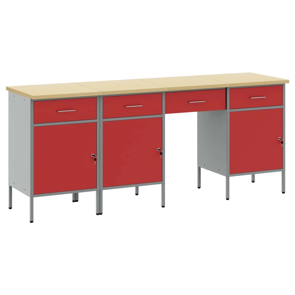 Mobile da lavoro 4 pcs Rosso Legno ingegnerizzato e acciaio 3321381