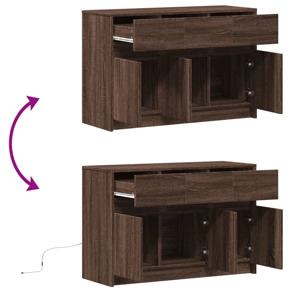 Mobile TV multimediale mensola TV credenza mobile TV per sala da pranzo soggiorno camera da letto con illuminazione a LED rovere 91 x 34 x 61 cm legno ingegnerizzato marrone 02_0026469