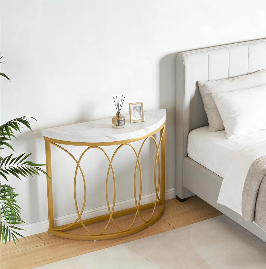 Consolle semicircolare oro e bianco 110x35 cm