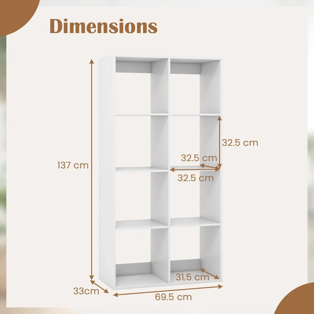 Libreria a 8 cubi, scaffale per libri modulare con cubi aperti, organizzatore di stoccaggio con kit antiribaltamento, 69,5 x 33 x 137 cm, mobile per soggiorno, ufficio, camera da letto