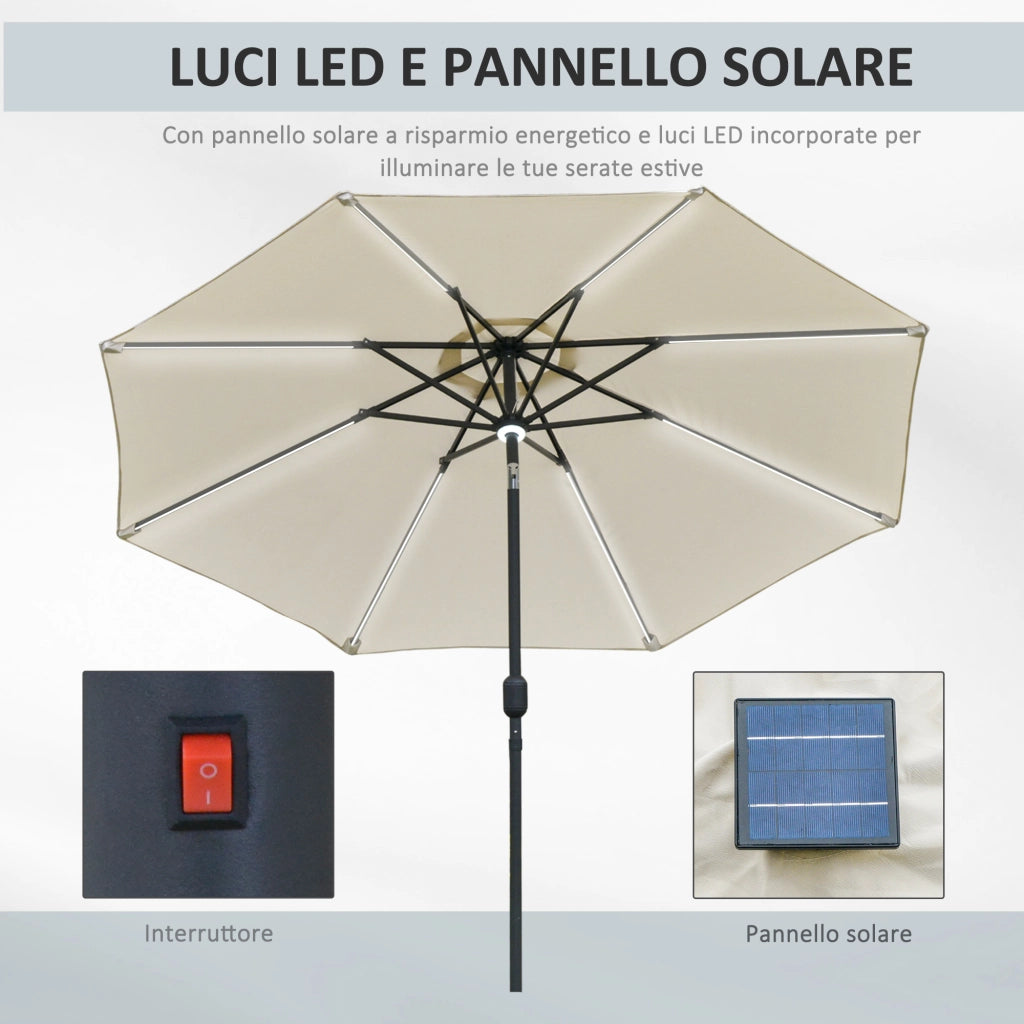 Ombrellone da Giardino con Luci LED e Pannello Solare ¨C zephmum ¨C Crema Bianco, 270x245 cm