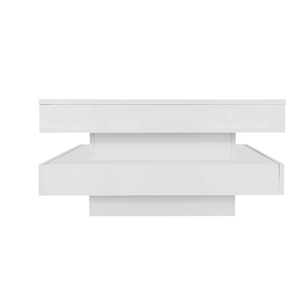 Tavolino da Caff¨¨ Rotante 360¡ã con LED ¨C MINIMAL ¨C Bianco Lucido, 70x70x36 cm