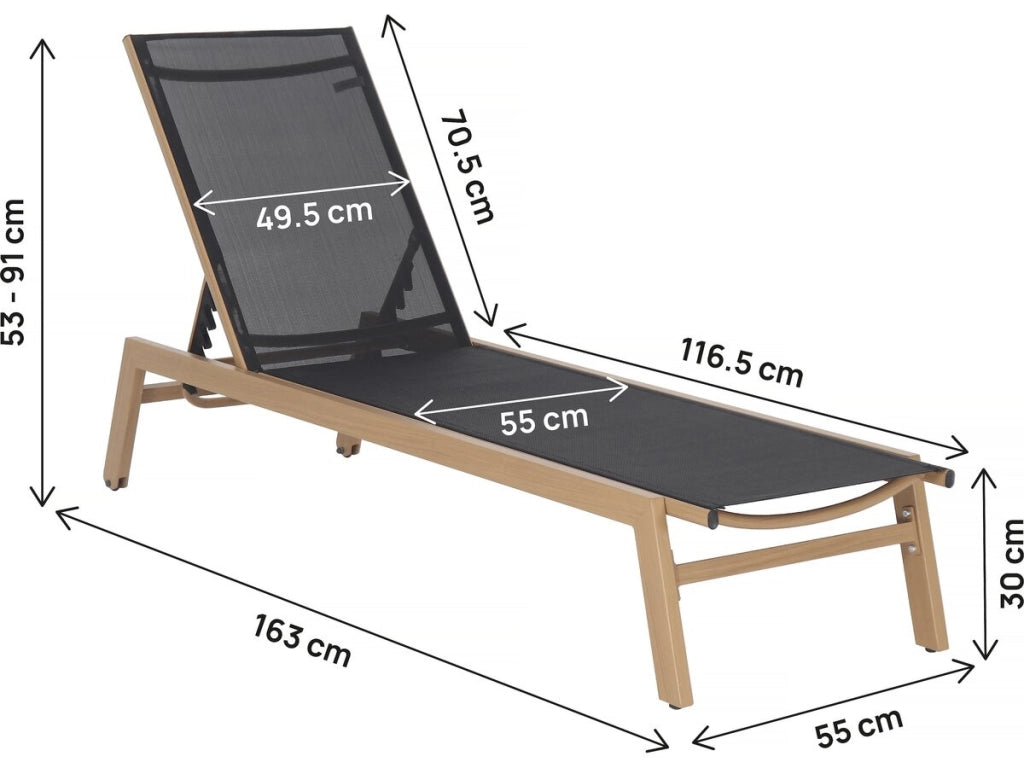 Set di 2 lettini "Elysia" in alluminio finto legno - Nero