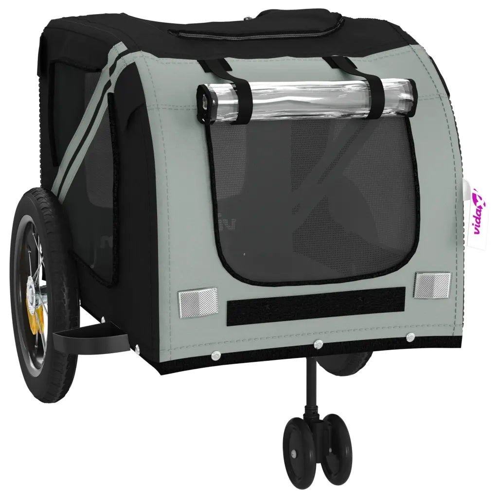 Rimorchio da Bici per Animali Grigio e Nero Oxford e Ferro CFW7209191